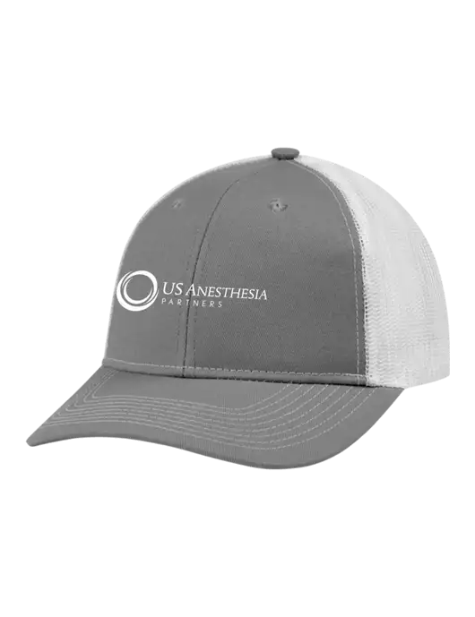 Snapback Ponytail Trucker Cap Light Medium Heather Grey w/White Mesh w/US Anesthesia Partners Logo