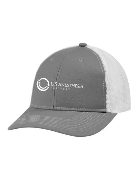 Snapback Ponytail Trucker Cap Light Medium Heather Grey w/White Mesh w/US Anesthesia Partners Logo