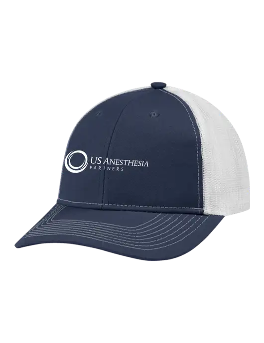 Snapback Ponytail Trucker Cap Navy w/White Mesh w/US Anesthesia Partners Logo