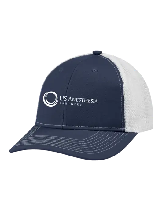 Snapback Ponytail Trucker Cap Navy w/White Mesh w/US Anesthesia Partners Logo