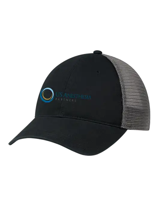 Richardson 111 Garment Washed Trucker Cap Black w/Charcoal Mesh w/US Anesthesia Partners Logo
