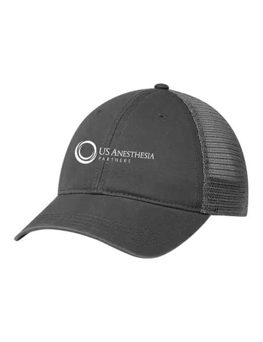 Richardson 111 Garment Washed Trucker Cap Charcoal w/Charcoal Mesh w/US Anesthesia Partners Logo