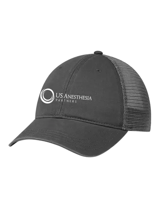 Richardson 111 Garment Washed Trucker Cap Charcoal w/Charcoal Mesh w/US Anesthesia Partners Logo