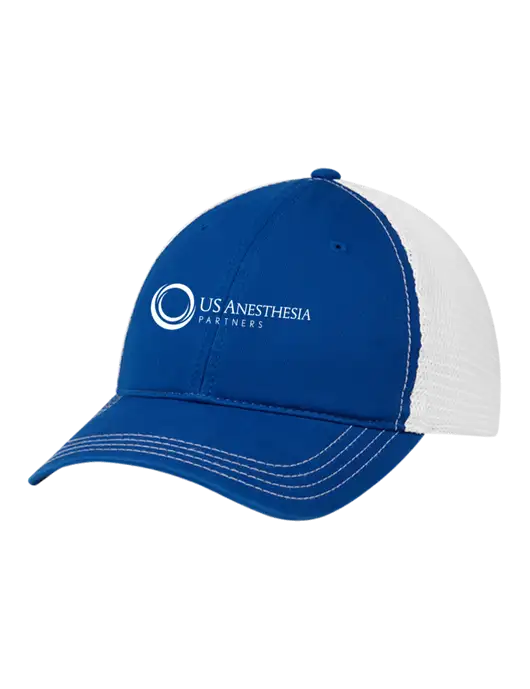 Richardson 111 Garment Washed Trucker Cap Royal w/White Mesh w/US Anesthesia Partners Logo