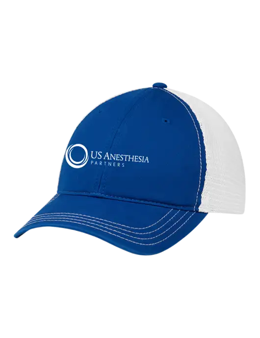 Richardson 111 Garment Washed Trucker Cap Royal w/White Mesh w/US Anesthesia Partners Logo