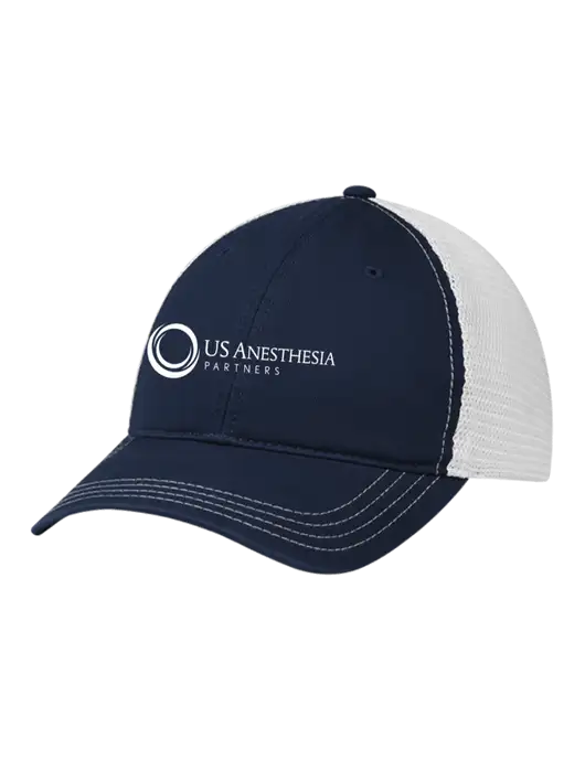 Richardson 111 Garment Washed Trucker Cap Navy w/White Mesh w/US Anesthesia Partners Logo