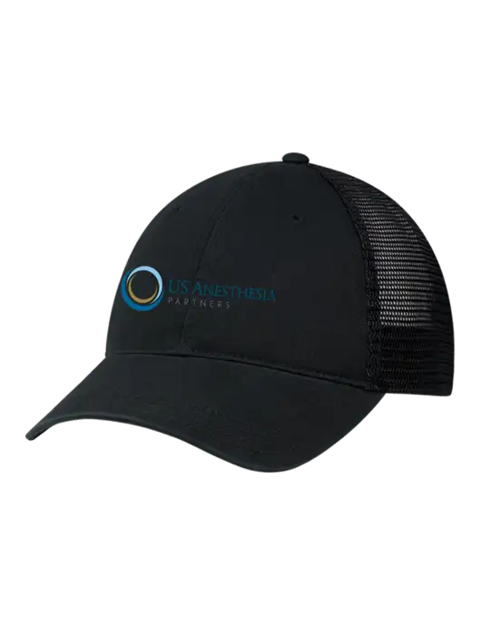 Richardson 111 Garment Washed Trucker Cap Black w/Black Mesh w/US Anesthesia Partners Logo