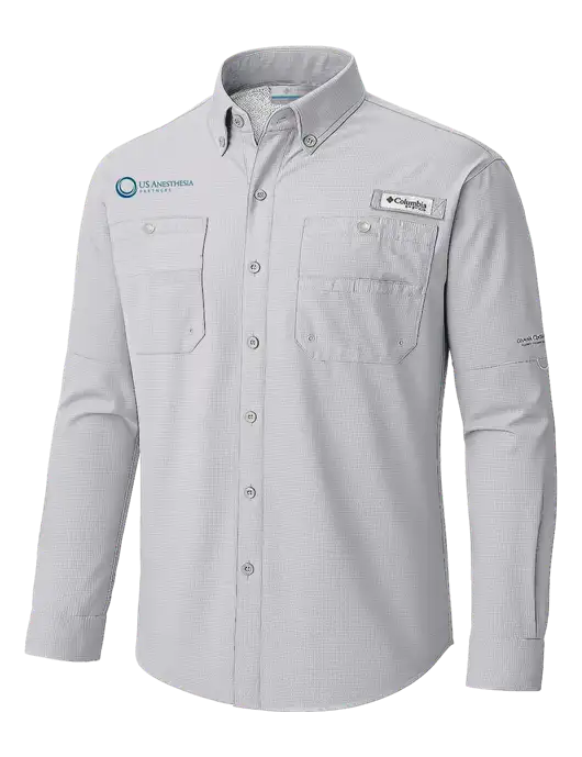 Columbia Cool Grey PFG Tamiami II Long SleeveShirt w/US Anesthesia Partners Logo