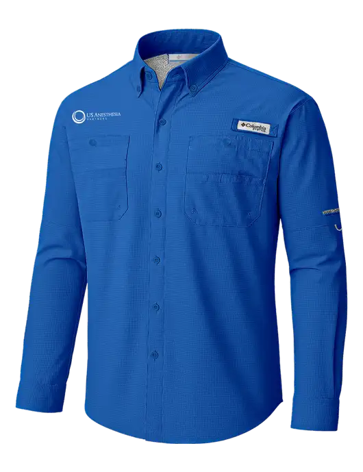 Columbia Vivid Blue PFG Tamiami II Long SleeveShirt w/US Anesthesia Partners Logo