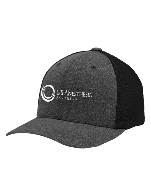 Flexfit Black/Dark Charcoal Heather Melange Mesh Back Trucker Cap w/US Anesthesia Partners Logo