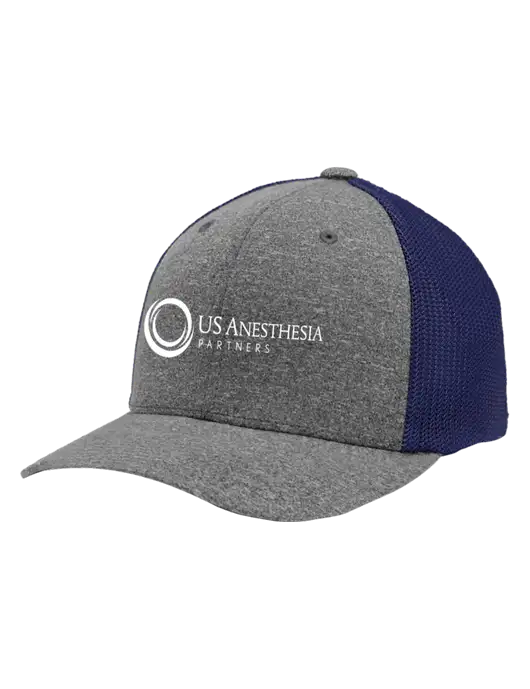 Flexfit Navy/Medium Grey Heather Melange Mesh Back Trucker Cap w/US Anesthesia Partners Logo