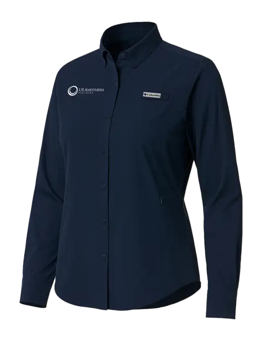Columbia Navy Womens PFG Tamiami II Long Sleeve Shirt w/US Anesthesia Partners Logo