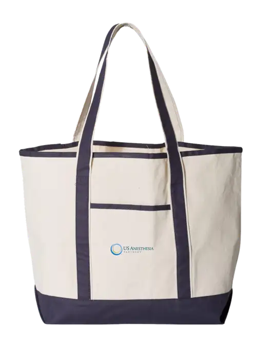 Natural/Navy Large Canvas Deluxe Tote w/US Anesthesia Partners Logo