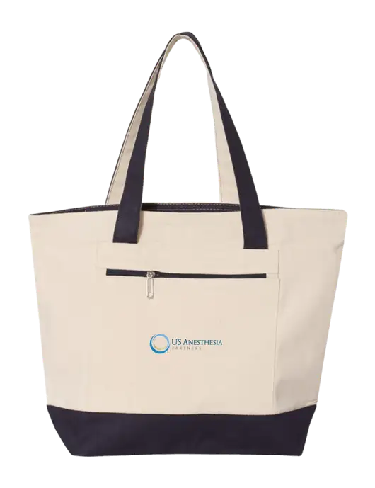 Natural/Navy Zippered Tote  w/US Anesthesia Partners Logo