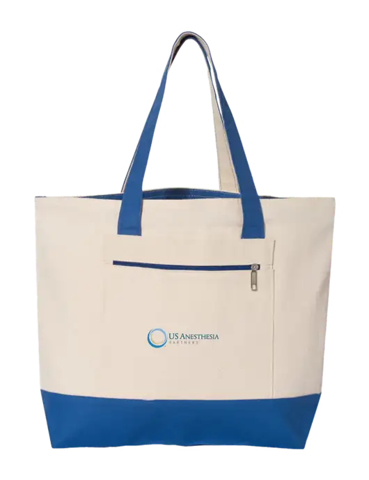 Natural/Royal Zippered Tote  w/US Anesthesia Partners Logo