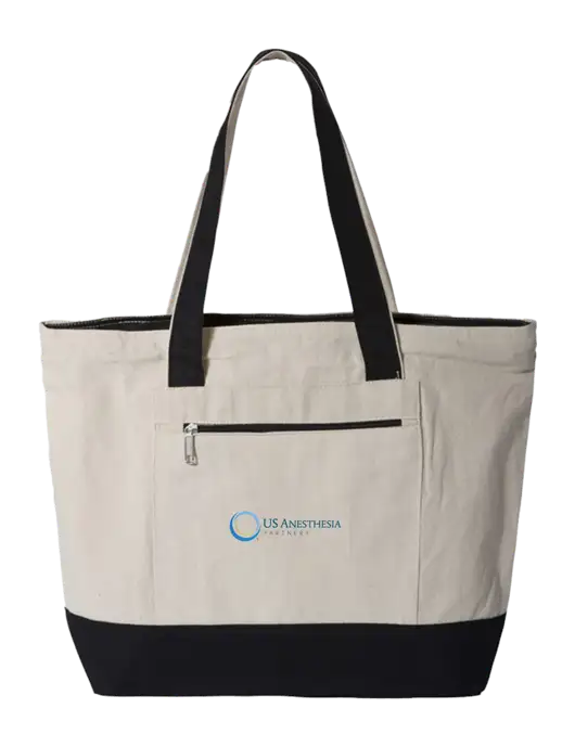 Natural/Black Zippered Tote  w/US Anesthesia Partners Logo