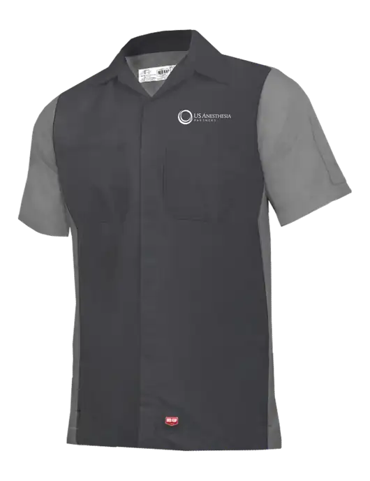 Red Kap Charcoal Grey/ Light Grey Short Sleeve Ripstop Crew Shirt w/US Anesthesia Partners Logo