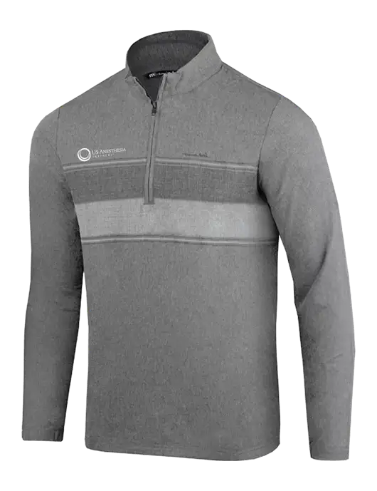 TravisMathew Balboa Chest Stripe Dark Grey Heather Quarter Zip w/US Anesthesia Partners Logo