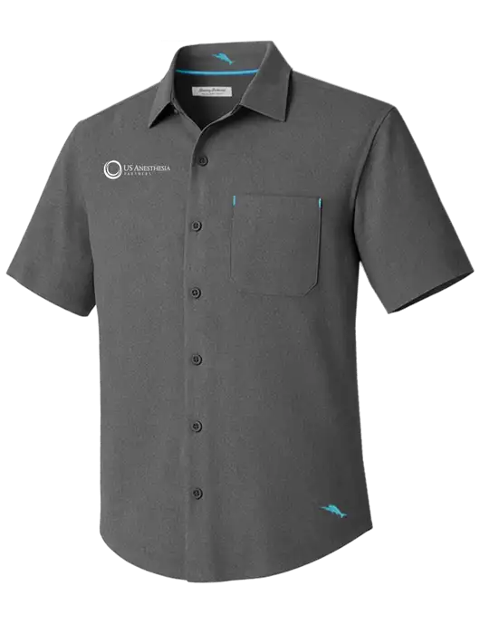 Tommy Bahama Charcoal Sandy Point Short Sleeve Shirt w/US Anesthesia Partners Logo