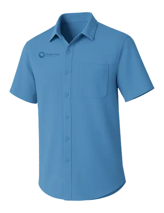 Carolina Blue Short Sleeve UV Dockside Shirt w/US Anesthesia Partners Logo