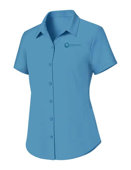 Womens Carolina Blue Short Sleeve UV Dockside Shirt w/US Anesthesia Partners Logo