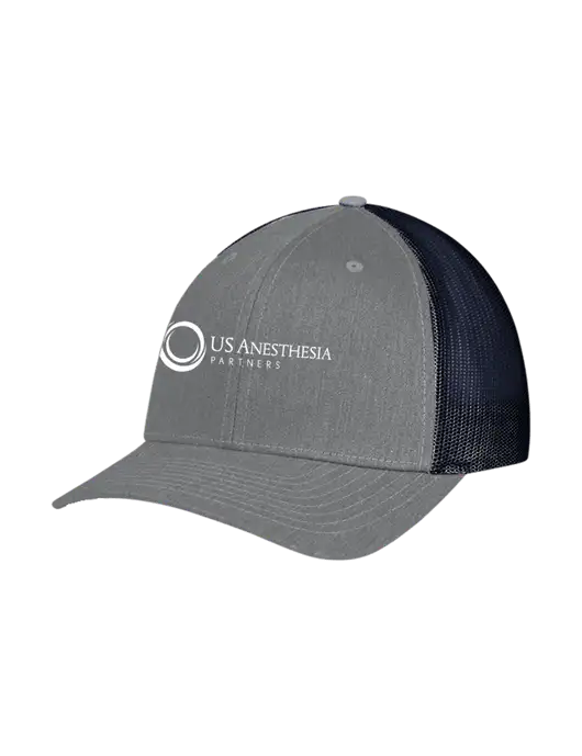 Richardson Adjustable Snapback Original 112 Trucker Cap Heather Grey w/Navy Mesh w/US Anesthesia Partners Logo