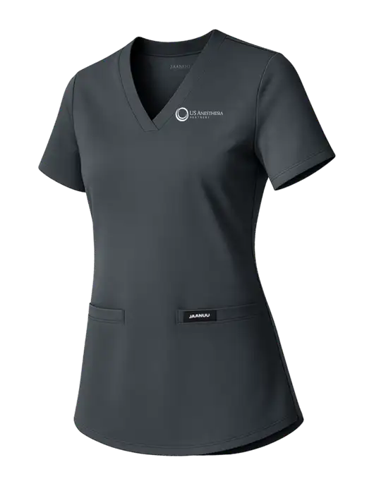 Jaanuu Womens Dark Grey Cesi Ultrasoft Scrub V-Neck Top w/US Anesthesia Partners Logo