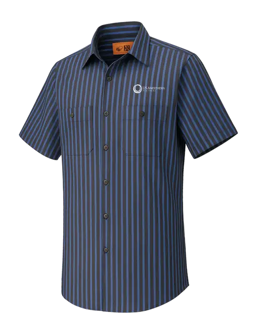 Red Kap Short Sleeve Striped Dark Grey/Royal Blue Industrial Work Shirt w/US Anesthesia Partners Logo