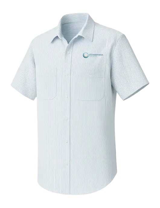 Red Kap Short Sleeve Striped White/Blue Industrial Work Shirt w/US Anesthesia Partners Logo