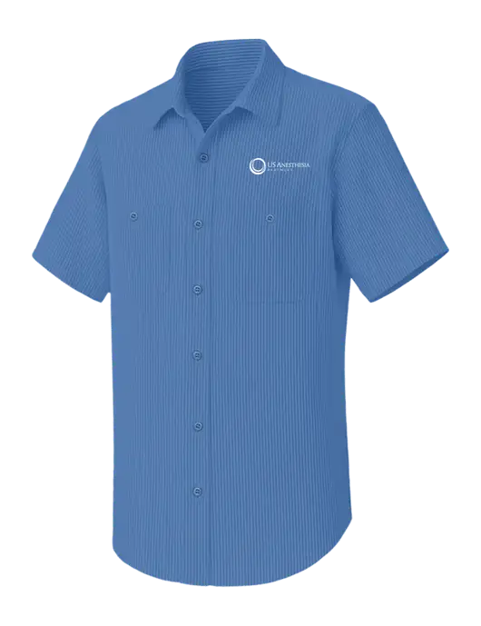 Red Kap Short Sleeve Striped Light Royal Blue/Light Navy Industrial Work Shirt w/US Anesthesia Partners Logo