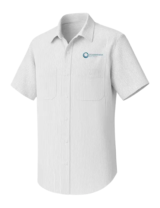 Red Kap Short Sleeve Striped Grey/White Industrial Work Shirt w/US Anesthesia Partners Logo