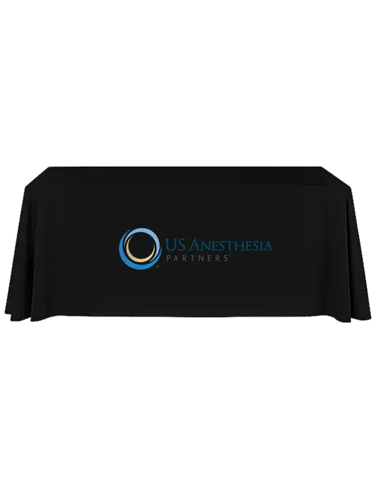 8' Stain-Resistant 4-Sided Black Table Cover w/US Anesthesia Partners Logo
