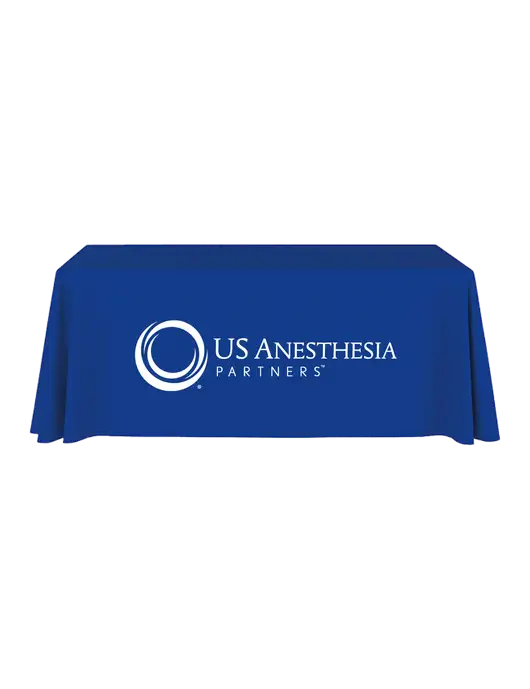 6' Stain-Resistant 4-Sided Dark Royal Table Cover w/US Anesthesia Partners Logo
