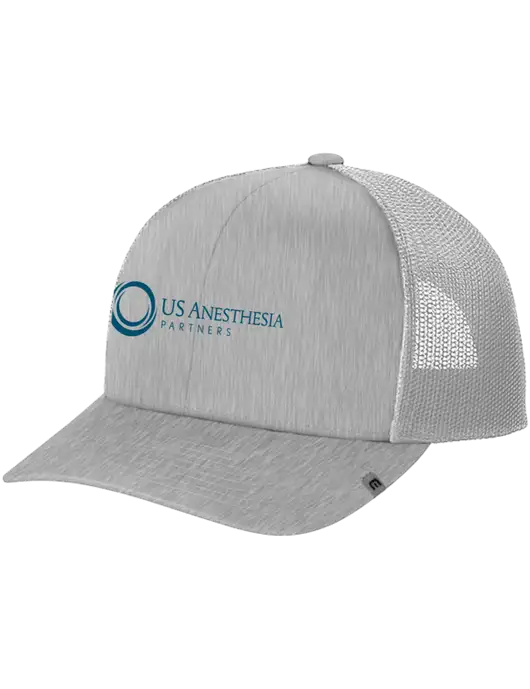 TravisMathew Light Medium Grey Heather Cruz Trucker Cap w/US Anesthesia Partners Logo