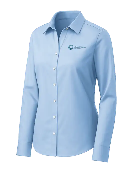 Brooks Brothers Womens Light Blue Wrinkle-Free Stretch Pinpoint Shirt w/US Anesthesia Partners Logo