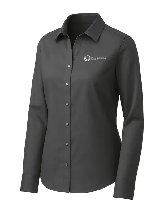 Brooks Brothers Womens Dark Grey Wrinkle-Free Stretch Pinpoint Shirt w/US Anesthesia Partners Logo