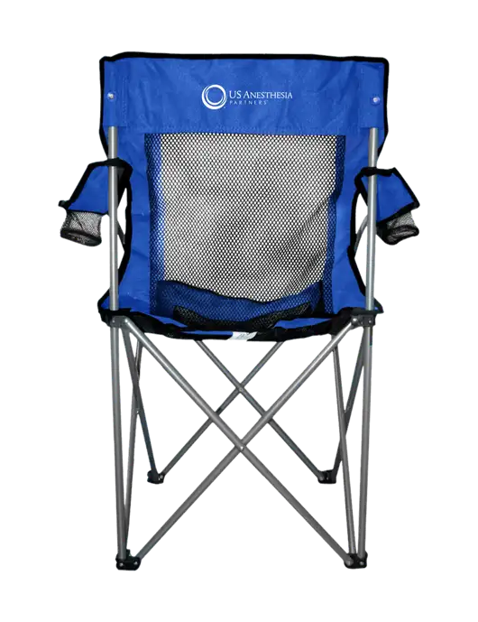 Titan Dark Royal Blue/Black Mesh Folding Chair w/US Anesthesia Partners Logo