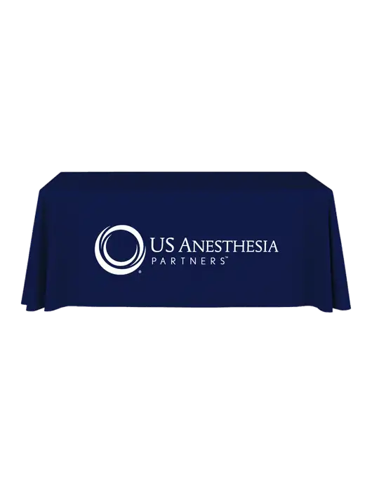 6' Stain-Resistant 4-Sided Dark Navy Table Cover w/US Anesthesia Partners Logo