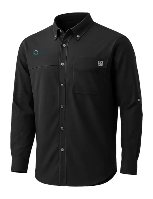 HUK Black Tide Point Pocket Long Sleeve Fishing Shirt w/US Anesthesia Partners Logo