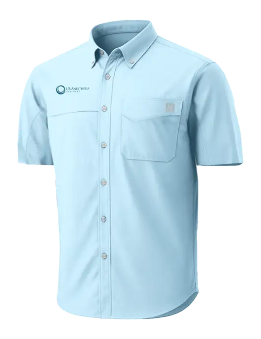 HUK Light Blue Tide Point Short Sleeve Shirt w/US Anesthesia Partners Logo