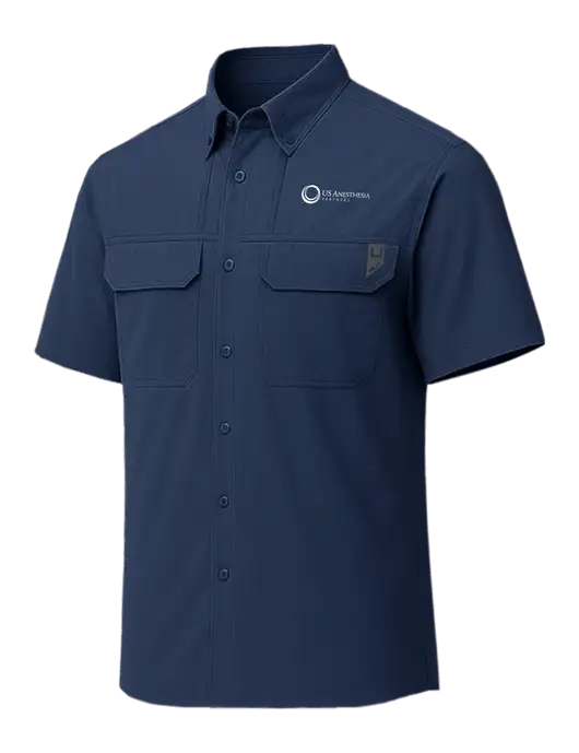 HUK Navy Creekbed Short Sleeve Shirt w/US Anesthesia Partners Logo