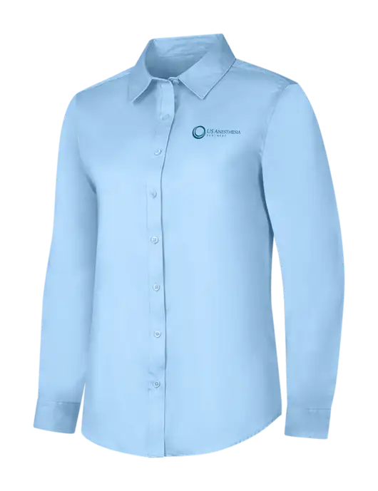 Womens Light Blue Long Sleeve Superpro React Twill Shirt w/US Anesthesia Partners Logo