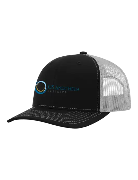 Richardson Adjustable Snapback Original 112 Trucker Cap Black w/White Mesh w/US Anesthesia Partners Logo