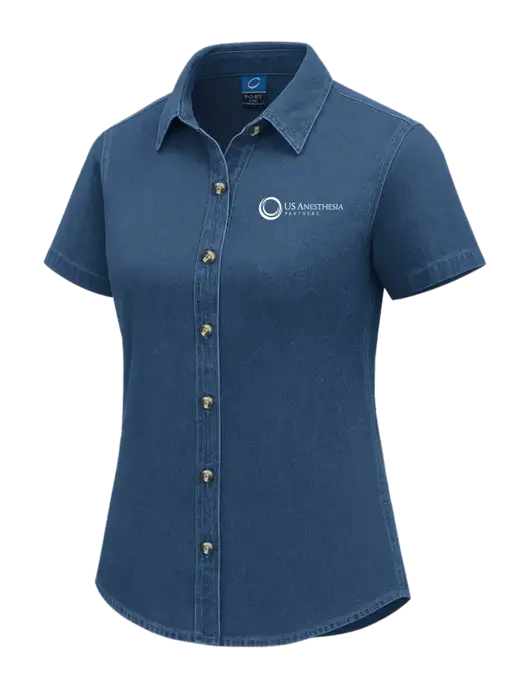 Womens Short Sleeve Light Navy Denim Shirt w/US Anesthesia Partners Logo