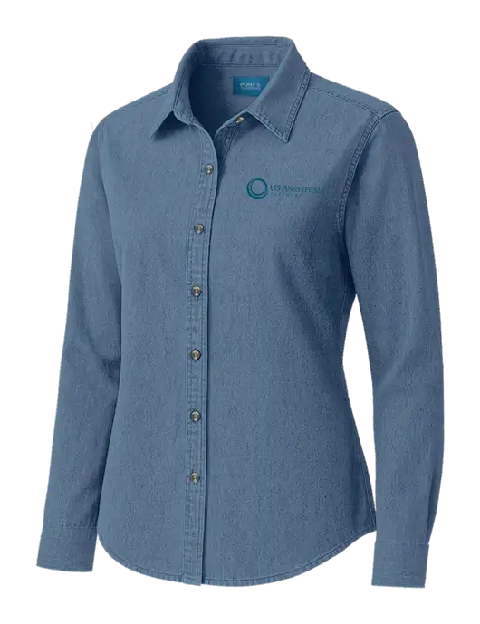Womens Long Sleeve Light Blue Denim Shirt
 w/US Anesthesia Partners Logo
