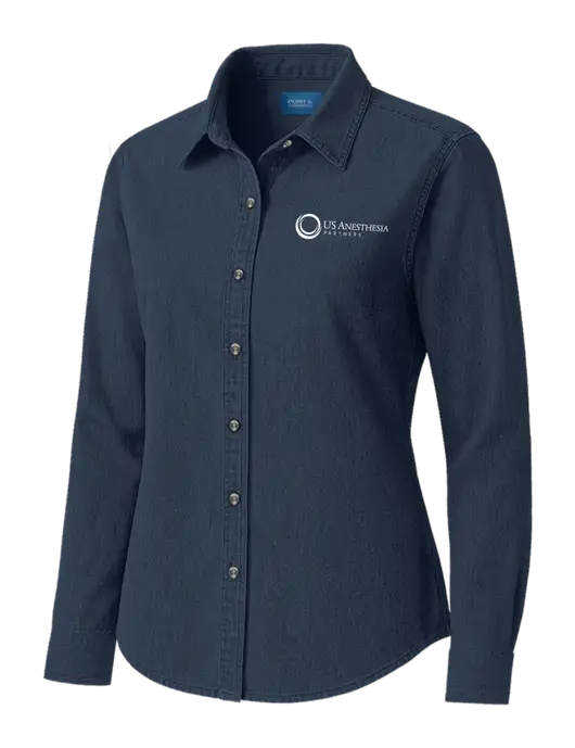 Womens Long Sleeve Light Navy Denim Shirt
 w/US Anesthesia Partners Logo