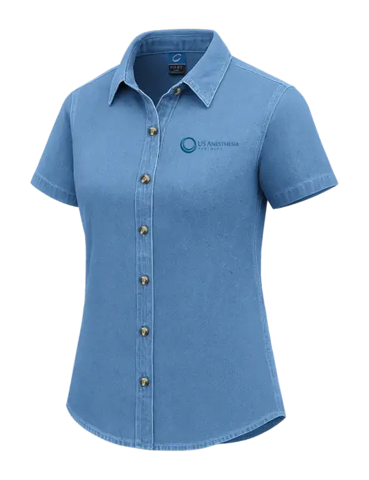 Womens Short Sleeve Light Blue Denim Shirt w/US Anesthesia Partners Logo