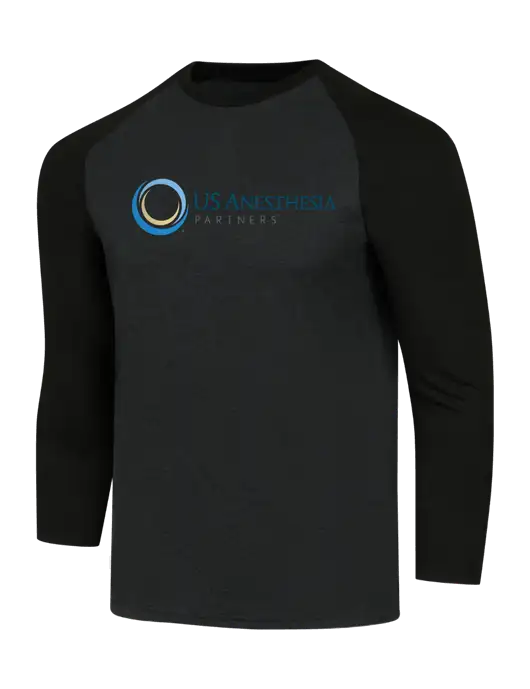 Simply Soft 3/4 Sleeve Black/Black Frost Ring Spun Cotton T-Shirt w/US Anesthesia Partners Logo