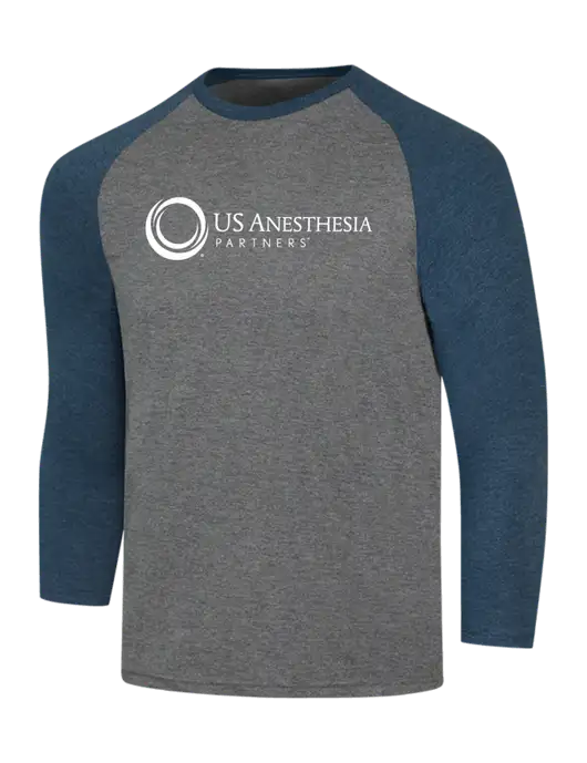 Simply Soft 3/4 Sleeve Navy Frost/Grey Frost Ring Spun Cotton T-Shirt w/US Anesthesia Partners Logo