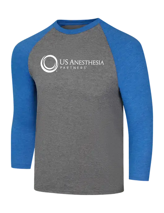 Simply Soft 3/4 Sleeve Royal Frost/Grey Frost Ring Spun Cotton T-Shirt w/US Anesthesia Partners Logo